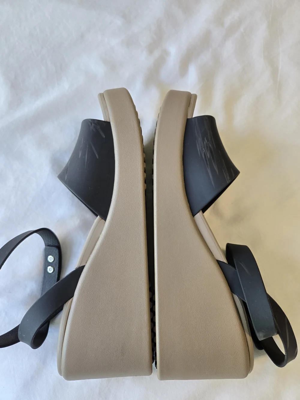 CROCS Brooklyn Ankle Strap Wedge, Black & Tan Wedge Sandals with Ankle Strap - Picture 7 of 16